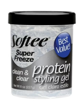 Softee Super Freeze Clean & Clear Protein Styling Gel – 8 oz - ANNS BEAUTY SUPPLY